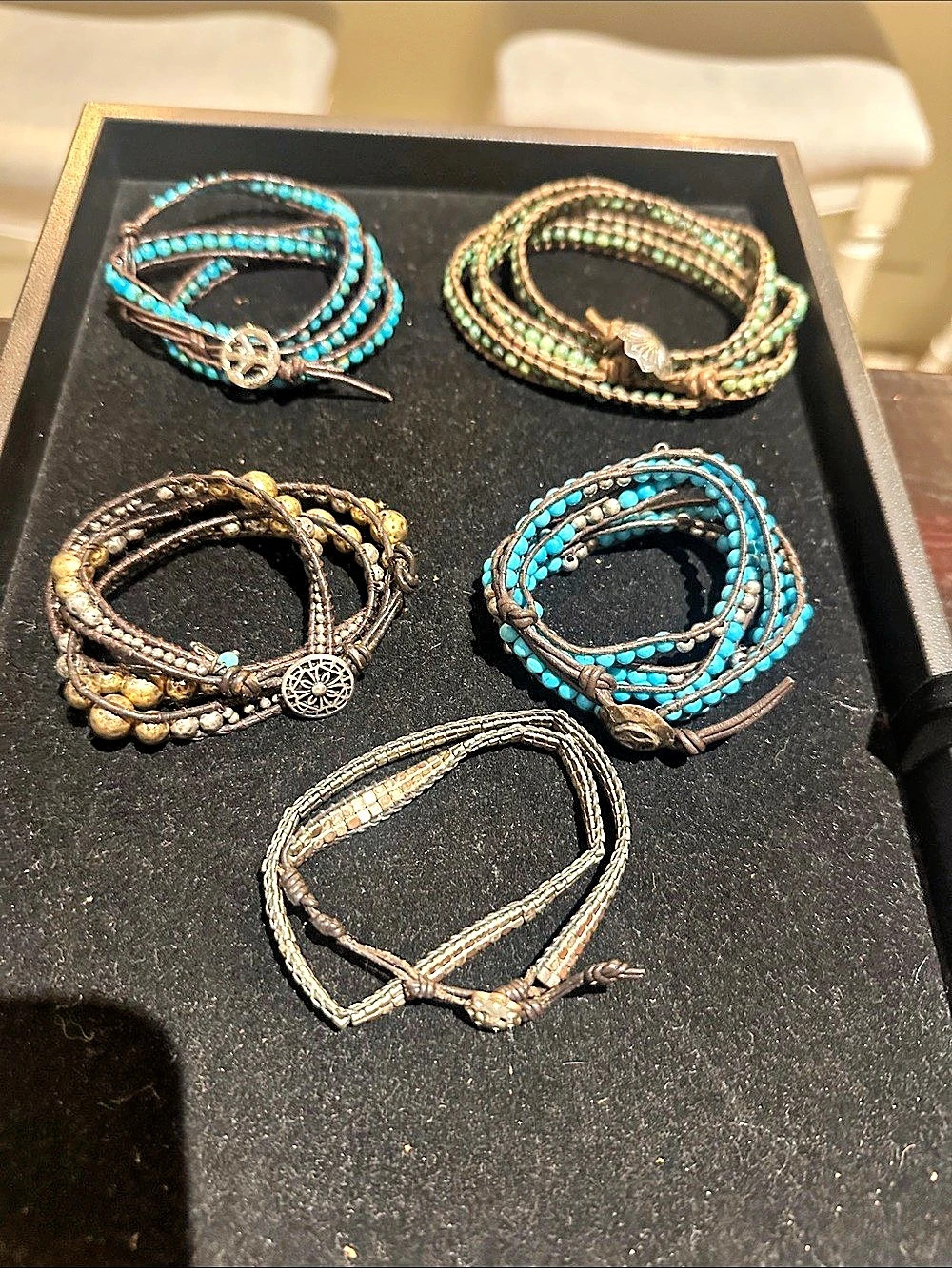 Lot of leather and bead wrap bracelets